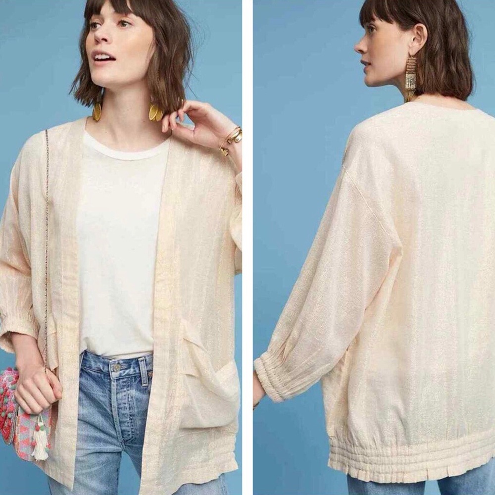 Anthropologie Hei Hei Daybreak Metallic Shimmer Rose Gold Cardigan Jacket XS/S